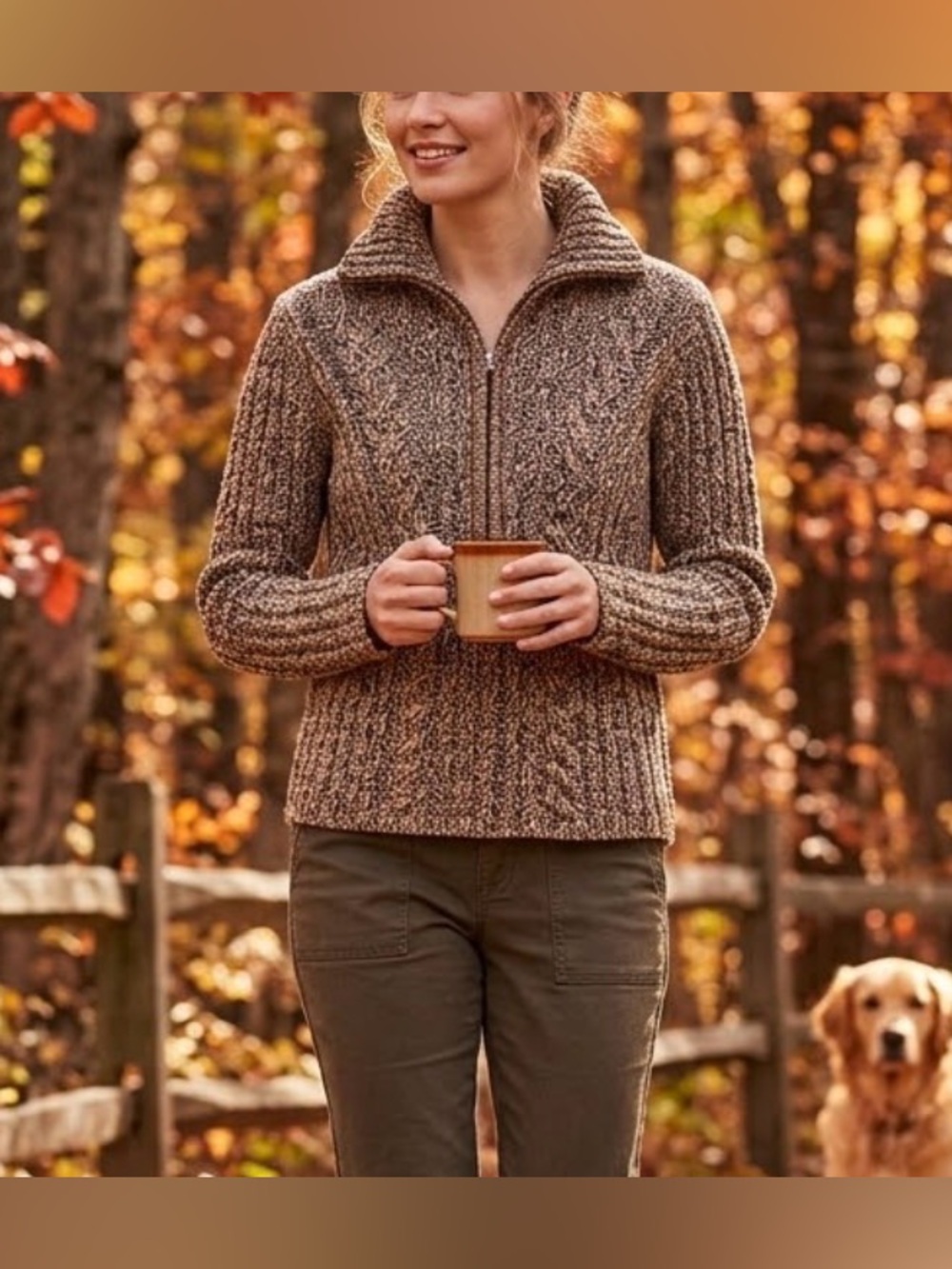 Caslon Cozy Chunky Marled Cotton Knit Half-Zip Sweater Medium